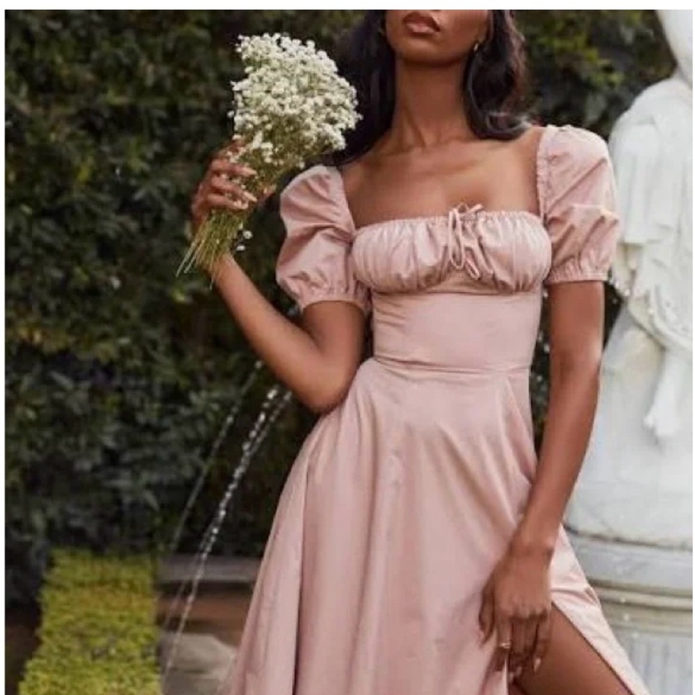 House of CB Blush Pink Puff Sleeve Midi Dress